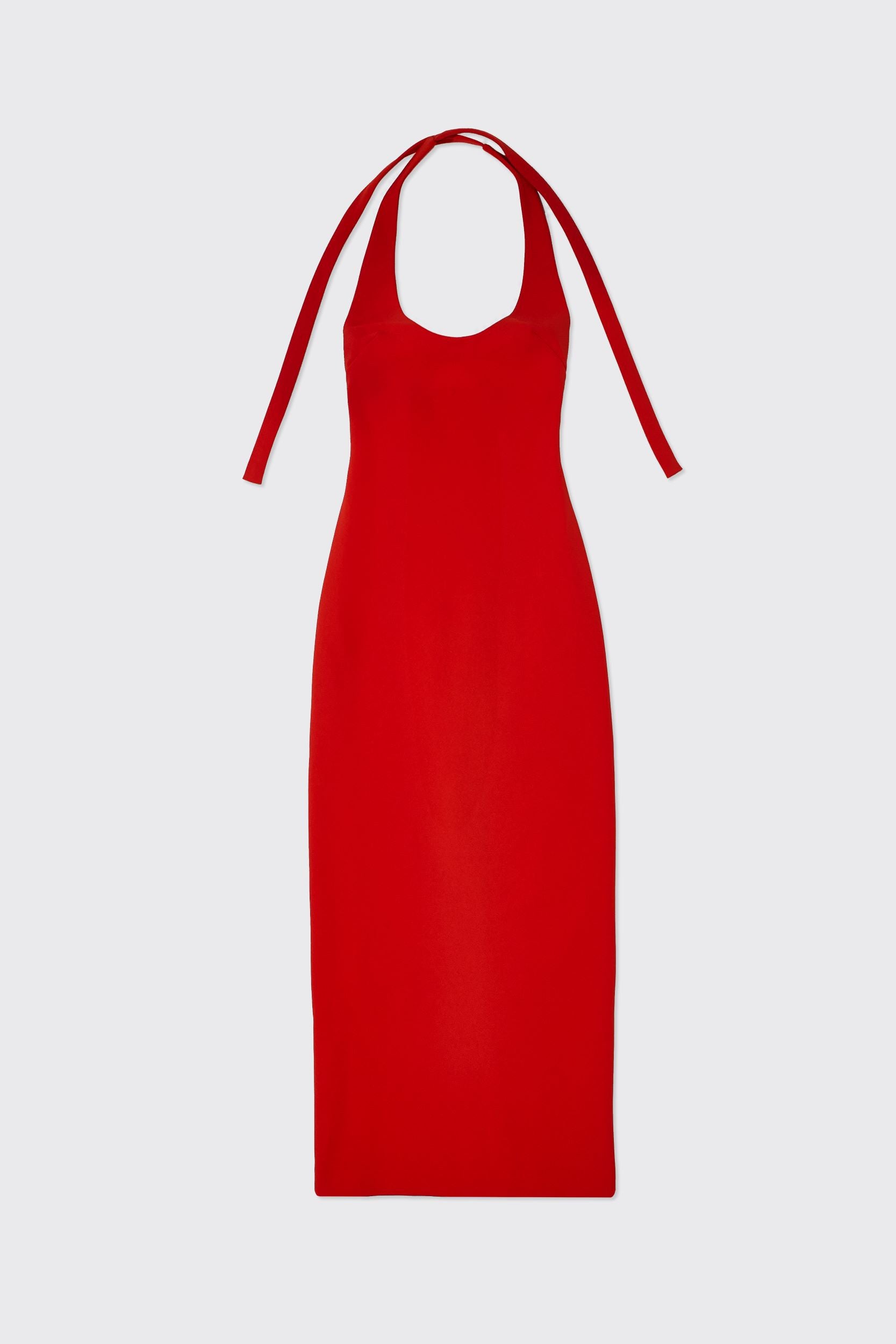 strapless open back dress Gorgeous Red Halter Elegant Lace Up Prom Dresses Sleeveless Ruffles Chic Mermaid Side Slit Evening Dresses main image 0